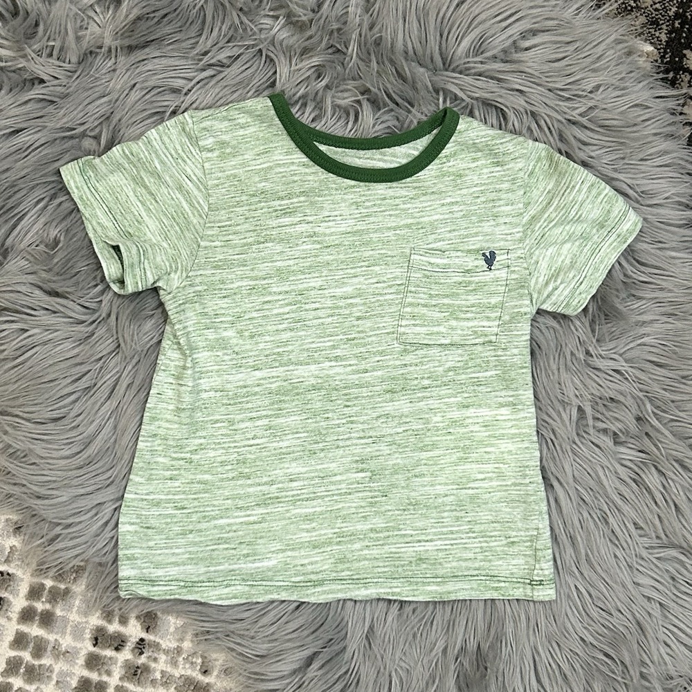 Pink Chicken Blue Rooster Boys Heathered‎ Green Pocket Tee Size 5T